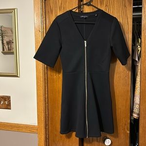 A / X Armani exchange S small gold zipper down the front black sweatshirt dress
